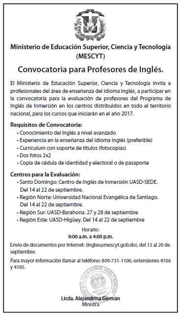 Convocatoria para Profesores de Inglés