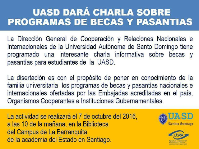 UASD dará charla sobre programas de Becas y Pasantías