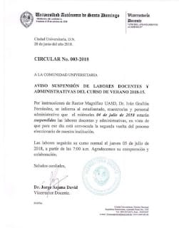Suspensión de docencia UASD 4 julio