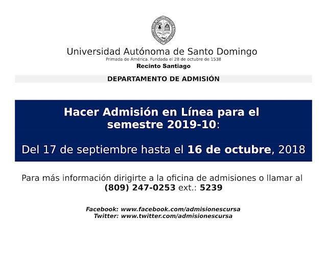 Admisiones de nuevo ingreso para el semestre 2019-10