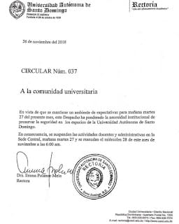 Suspensión de docencia en la UASD - Sede