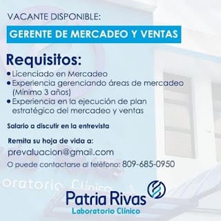 Buscamos Gerente de Mercadeo y Ventas: Vacante