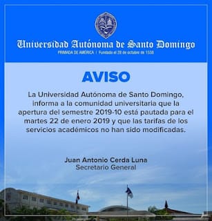 Sobre el inicio de docencia 2019-10 y modificación de tarifas UASD