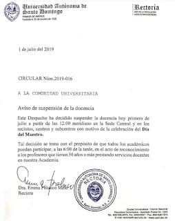 Suspensión de docencia UASD - 1 de Julio