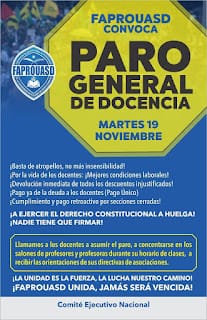 FAPROUASD CONVOCA PARO GENERAL DE DOCENCIA