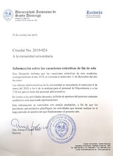 Información sobre las vacaciones colectivas de fin de año UASD (SUGERENCIAS)