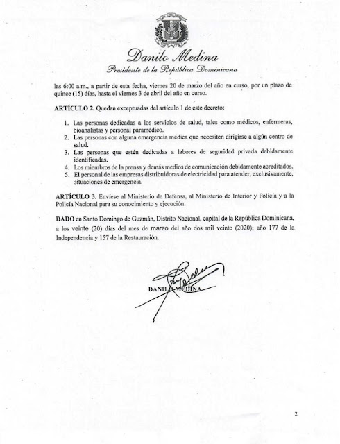 Toque de queda en todo el territorio nacional por 15 días - Covid-19 Rep. Dom.