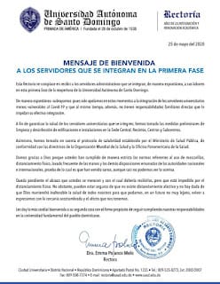 MENSAJE DE BIENVENIDA A LOS SERVIDORES QUE SE INTEGRAN EN LA PRIMERA FASE