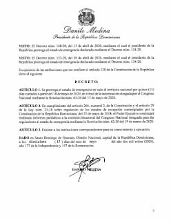 Prorroga estado de emergencia en todo el territorio nacional por quince (15) días