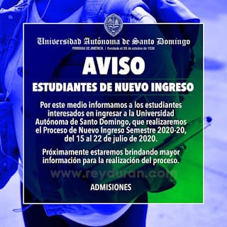 Proceso de Admisión de Nuevo Ingreso UASD 2020-20