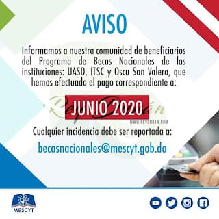 MESCyT efectúa el pago de junio 2020 a Becados de la UASD