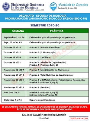 Programación de Laboratorio de Biología Básica (BIO-018) UASD - Semestre 2020-2 7 Programación de Laboratorio de Biología Básica (BIO-018) UASD - Semestre 2020-2