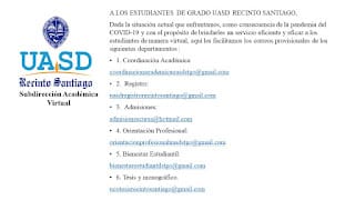 Atención estudiantes: Servicios virtuales UASD - Recinto Santiago