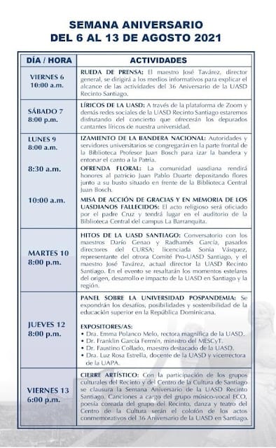 Invitación a Rueda de Prensa con motivo del XXXVI Aniversario de la UASD en Santiago