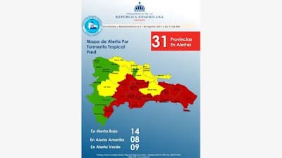 Aumentan a 14 las provincias en alerta roja por tormenta Fred