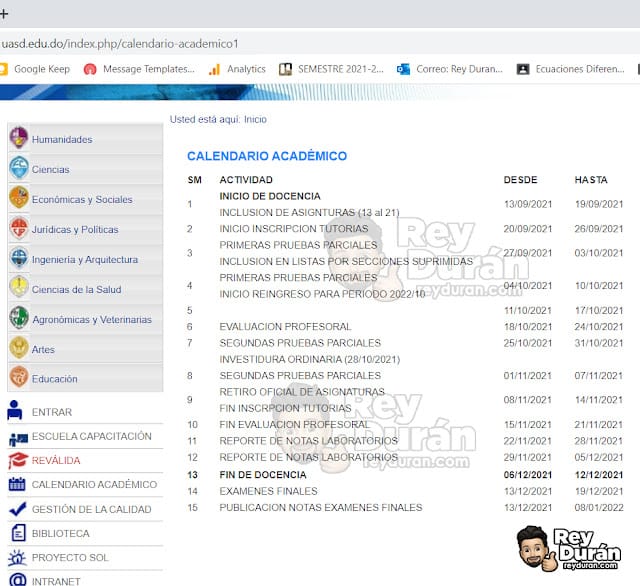 Calendario Académico oficial UASD semestre 2021-2