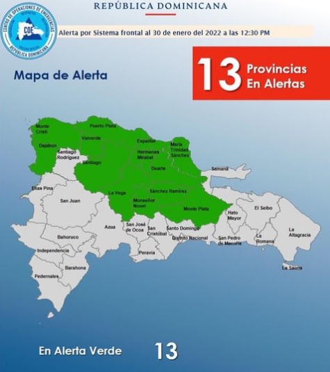 El coe aumenta a 13 las provincias en alerta verde 30/1/2022