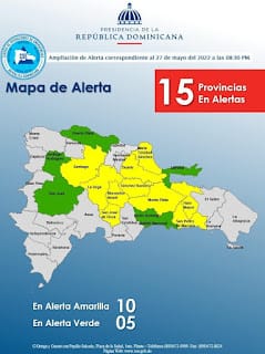 El COE mantiene 10 provincias en alerta amarilla y aumenta a 05 la provincias en alerta verde 5