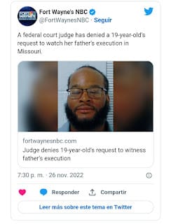 Un juez no permite a una joven de 19 años asistir a la ejecución de su padre en EE.UU 3 Un juez no permite a una joven de 19 años asistir a la ejecución de su padre en EE.UU