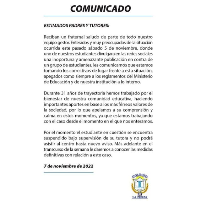 Estudiante colegio de Santiago, víctima de bullying, amenaza con matar compañeros