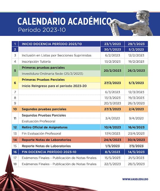 Conoce el calendario académico oficial UASD semestre 2023-10!