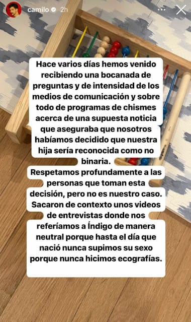 Camilo responde a quienes opinaron sobre el género de su hija Índigo 7 Camilo responde a quienes opinaron sobre el género de su hija Índigo