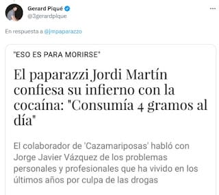 Gerard Piqué comparte un fuerte mensaje en las redes sociales. "Deja las drogas" 7 Gerard Piqué comparte un fuerte mensaje en las redes sociales. "Deja las drogas"