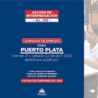 El Ministerio de Trabajo invita a Jornada de Empleo en Puerto Plata