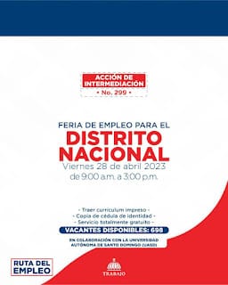 El Ministerio de Trabajo invita a Feria de Empleo en el Distrito Nacional 5