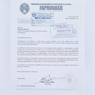 FAPROUASD pide al rector de la universidad que reabra secciones cerradas en el Curso de Verano