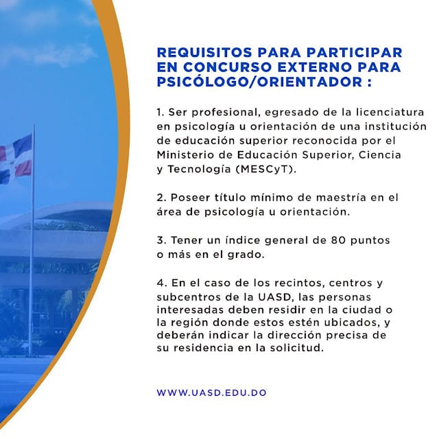 Llamado a concurso externo para registro de elegibles en las plazas de Psicólogo/Orientador UASD