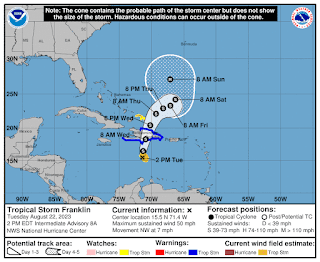 Franklin podría intensificarse a una tormenta tropical fuerte antes de afectar a República Dominicana