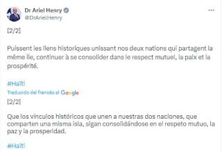 Ariel Henry a RD: que los vínculos que nos unen se consoliden en el respeto, la paz y prosperidad