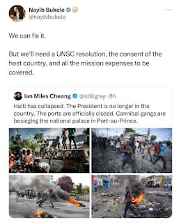 Bukele: Podría arreglar situación de Haití si Naciones Unidas y Gobierno de Haití lo acepta