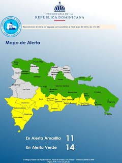 Aumentan a 14 las provincias en alerta verde y 11 siguen en alerta amarilla por lluvias