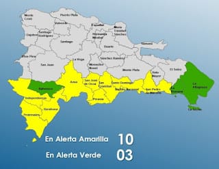 COE emite alerta amarilla para 10 provincias; tres en verde 5