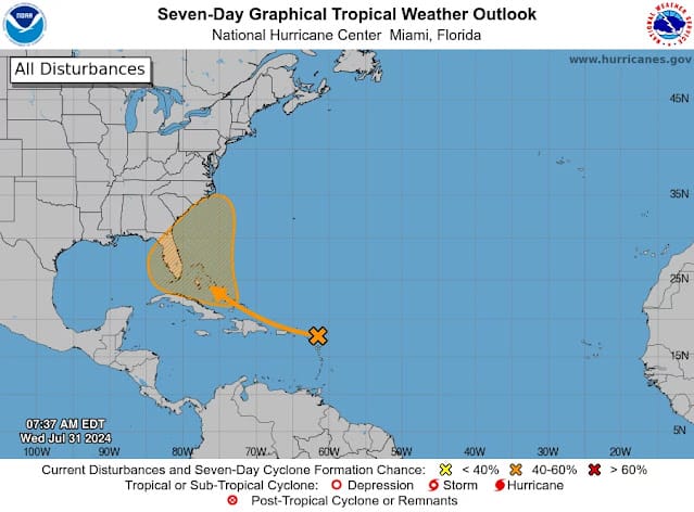 Zona de aguaceros en el Atlántico puede convertirse en depresión tropical este fin de semana