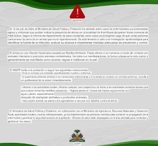 Gobierno haitiano anuncia que ha confirmado una decena de casos sospechosos de ántrax