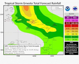 Tormenta Ernesto provocará aguaceros y oleaje peligroso desde este martes en República Dominicana