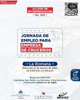 Ministerio de Trabajo anuncia jornada de empleo para empresa de cruceros, en La Romana