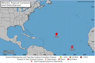 Huracán Kirk es categoría 4 y junto a tormenta Leslie avanzan en aguas abiertas del Atlántico