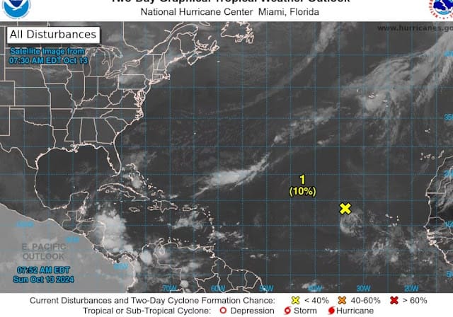 Sistema atmosférico en el Atlántico avanza hacia el Caribe con posibilidad de fortalecerse