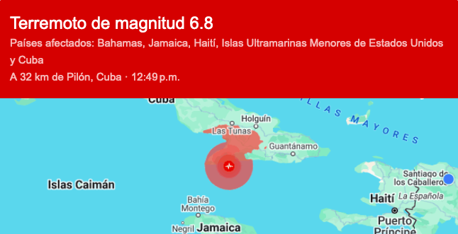 Doble sismo de magnitud 6.7 sacude el Oriente de Cuba