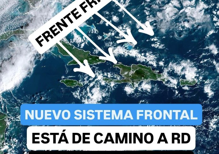 Mapa meteorológico de República Dominicana mostrando la trayectoria de un frente frío y la vaguada que afectarán al país este fin de semana.