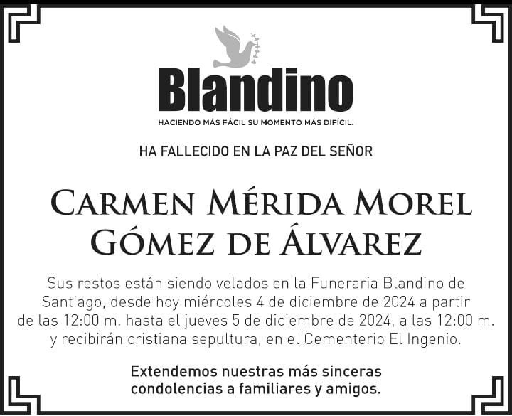 El CDP Seccional Santiago expresa pesar por el fallecimiento de doña Carmen Mérida Gómez de Álvarez 6 El CDP Seccional Santiago expresa pesar por el fallecimiento de doña Carmen Mérida Gómez de Álvarez