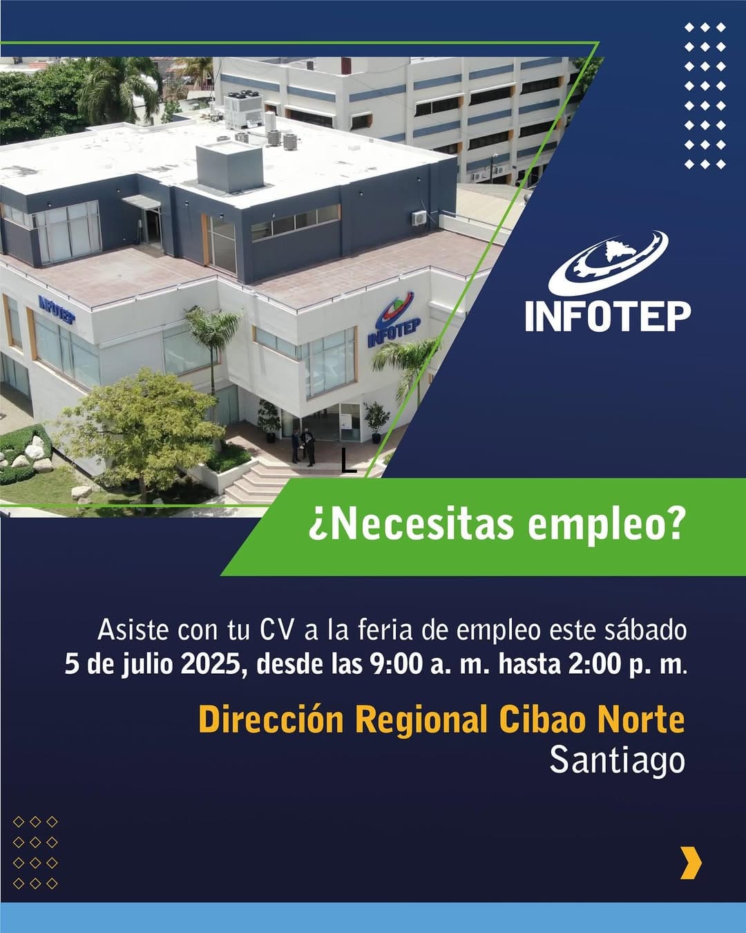 INFOTEP Abre Convocatoria para Gran Feria de Empleo en Santiago con Más de 30 Oportunidades Laborales 5 El INFOTEP organiza una importante feria laboral este 5 de julio en Santiago, ofreciendo diversas vacantes en múltiples sectores profesionales.