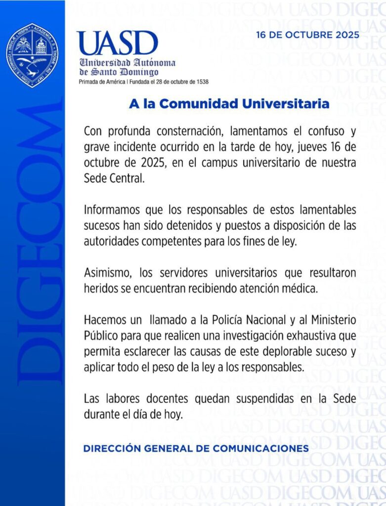UASD lamenta incidente violento en su campus central y anuncia suspensión de docencia 6