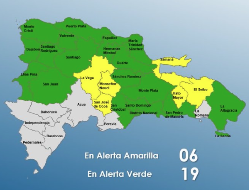Seis provincias en alerta amarilla y 19 en verde por sistema frontal y vaguada 5