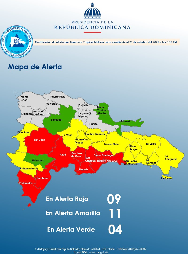 Nueve provincias en máxima alerta por trayectoria de la tormenta Melissa 5