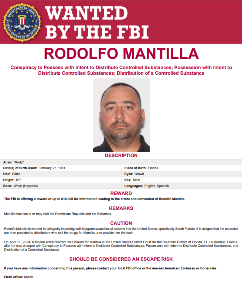 FBI rastrea a sospechoso de importar cocaína con posible paradero en el Caribe